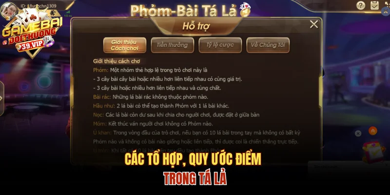 Các tổ hợp và quy ước điểm trong tá lả